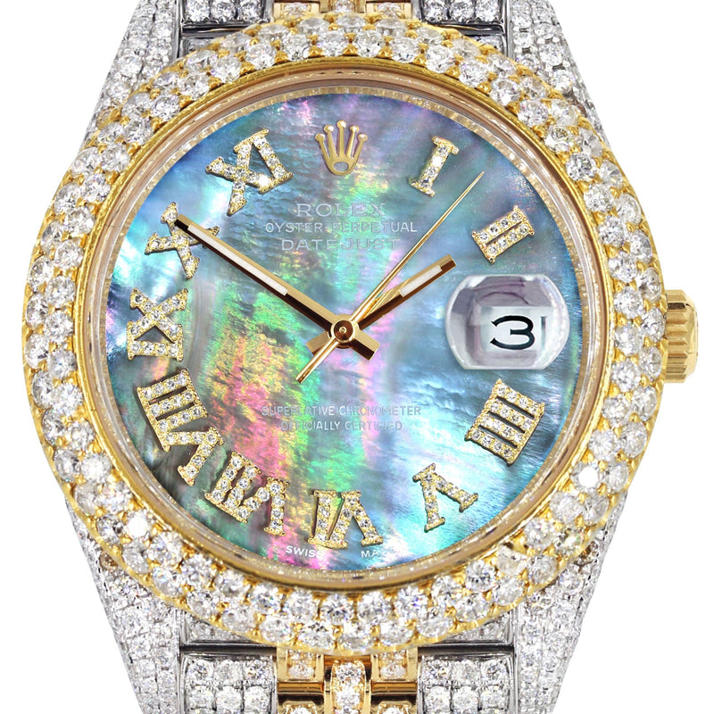 Womens Diamond Iced Out Rolex Datejust 41 | 25 Carats Of Diamonds | Abalone Mother of Pearl Dial | Two Tone | Two Row | Jubilee Band