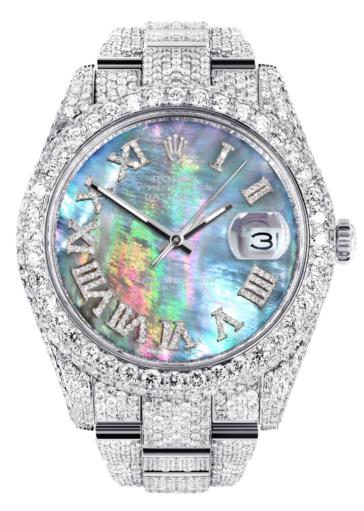 Diamond Iced Out Rolex Datejust 41 | 25 Carats Of Diamonds | Abalone Mother of Pearl Dial | Two Row | Oyster Band