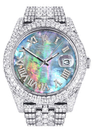 Womens Diamond Iced Out Rolex Datejust 41 | 25 Carats Of Diamonds | Abalone Mother Of Pearl Dial | Two Row | Jubilee Band