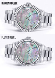 Diamond Mens Rolex Datejust Watch 16200 | 36Mm | Dark Mother Of Pearl Dial | Roman Numeral | Oyster Band