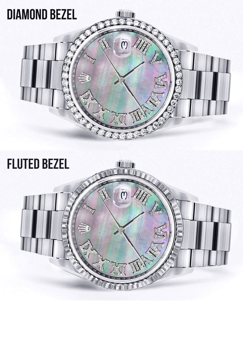 Diamond Mens Rolex Datejust Watch 16200 | 36Mm | Dark Mother Of Pearl Dial | Roman Numeral | Oyster Band