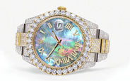 Diamond Iced Out Rolex Datejust 41 | 25 Carats Of Diamonds | Abalone Mother Of Pearl Dial | Two Tone | Oyster Band