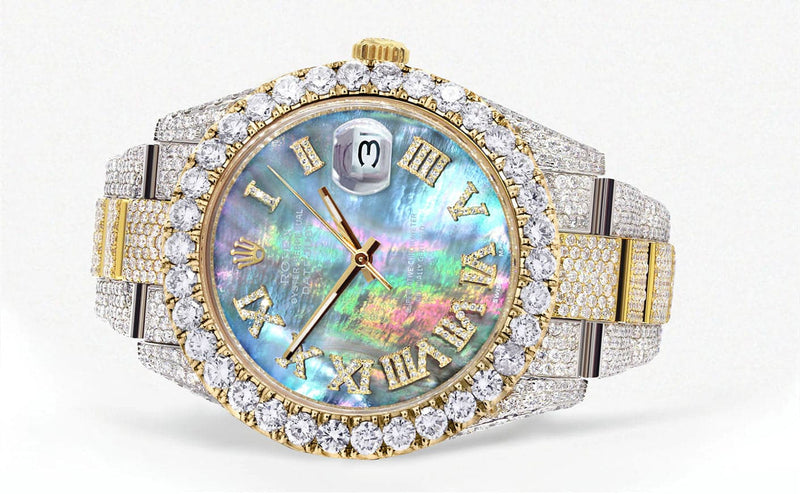 Diamond Iced Out Rolex Datejust 41 | 25 Carats Of Diamonds | Abalone Mother Of Pearl Dial | Two Tone | Oyster Band