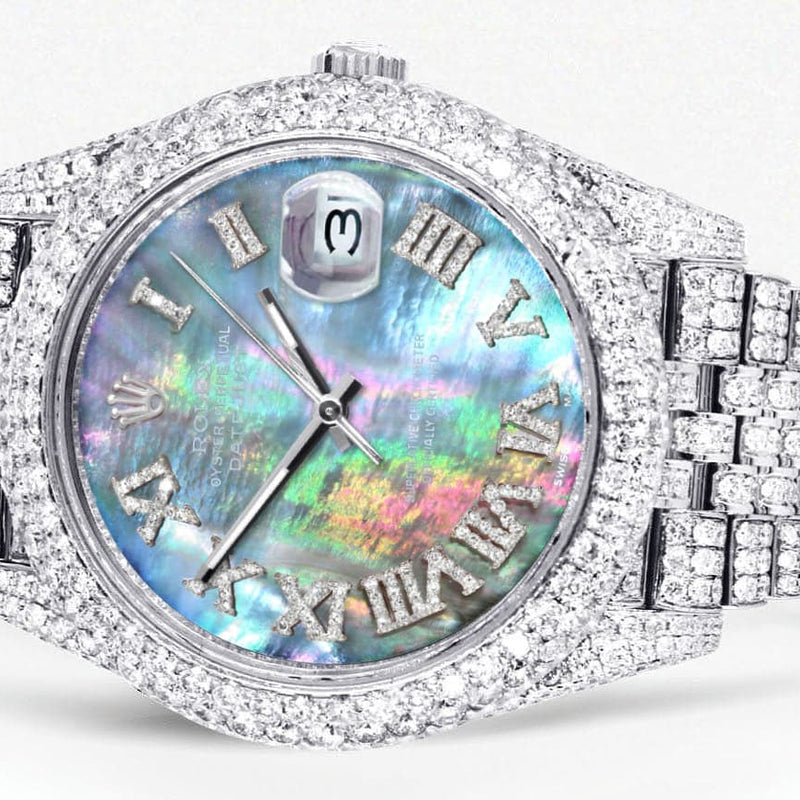 Diamond Iced Out Rolex Datejust 41 | 25 Carats Of Diamonds | Abalone Mother Of Pearl Dial | Two Row | Jubilee Band
