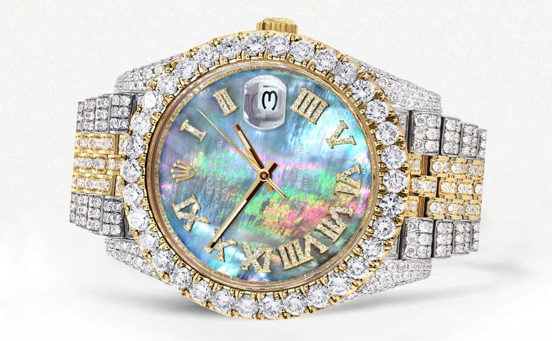 Diamond Iced Out Rolex Datejust 41 | 25 Carats Of Diamonds | Abalone Mother of Pearl Dial | Two Tone | Jubilee Band