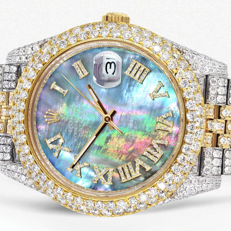 Diamond Iced Out Rolex Datejust 41 | 25 Carats Of Diamonds | Abalone Mother of Pearl Dial | Two Tone | Two Row | Jubilee Band