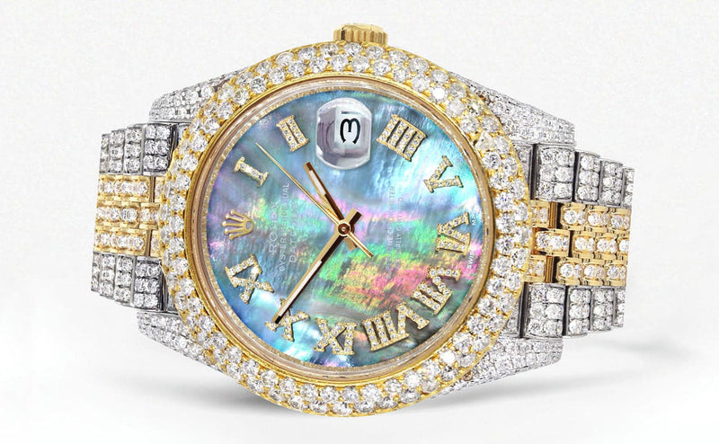 Diamond Iced Out Rolex Datejust 41 | 25 Carats Of Diamonds | Abalone Mother of Pearl Dial | Two Tone | Two Row | Jubilee Band
