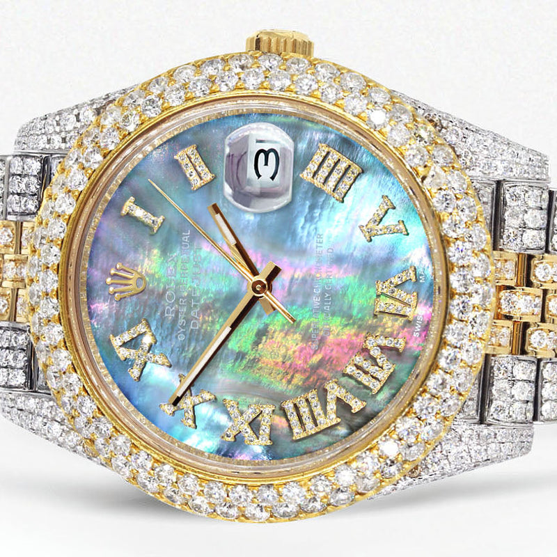 Womens Diamond Iced Out Rolex Datejust 41 | 25 Carats Of Diamonds | Abalone Mother of Pearl Dial | Two Tone | Two Row | Jubilee Band