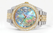 Womens Diamond Iced Out Rolex Datejust 41 | 25 Carats Of Diamonds | Abalone Mother of Pearl Dial | Two Tone | Two Row | Jubilee Band