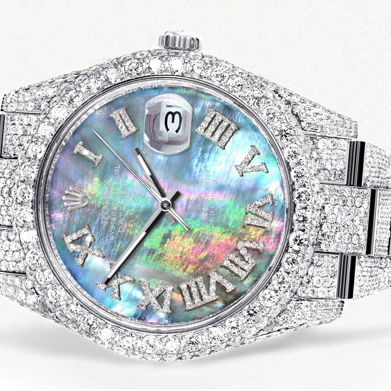 Diamond Iced Out Rolex Datejust 41 | 25 Carats Of Diamonds | Abalone Mother of Pearl Dial | Two Row | Oyster Band