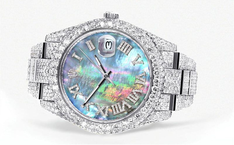 Diamond Iced Out Rolex Datejust 41 | 25 Carats Of Diamonds | Abalone Mother of Pearl Dial | Two Row | Oyster Band
