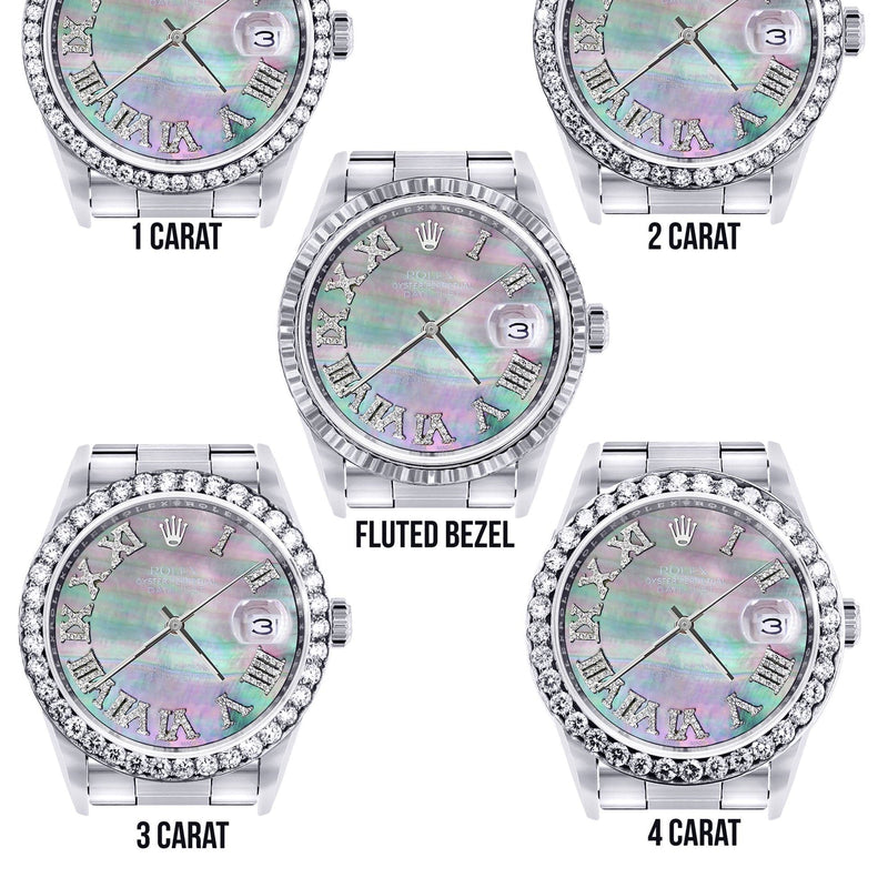 Diamond Mens Rolex Datejust Watch 16200 | 36Mm | Dark Mother Of Pearl Dial | Roman Numeral | Oyster Band
