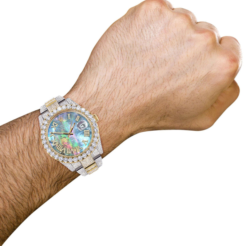 Diamond Iced Out Rolex Datejust 41 | 25 Carats Of Diamonds | Abalone Mother Of Pearl Dial | Two Tone | Oyster Band