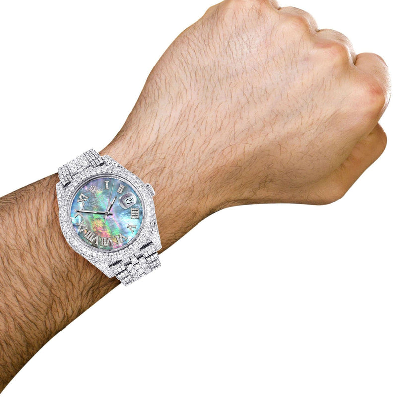 Diamond Iced Out Rolex Datejust 41 | 25 Carats Of Diamonds | Abalone Mother Of Pearl Dial | Two Row | Jubilee Band