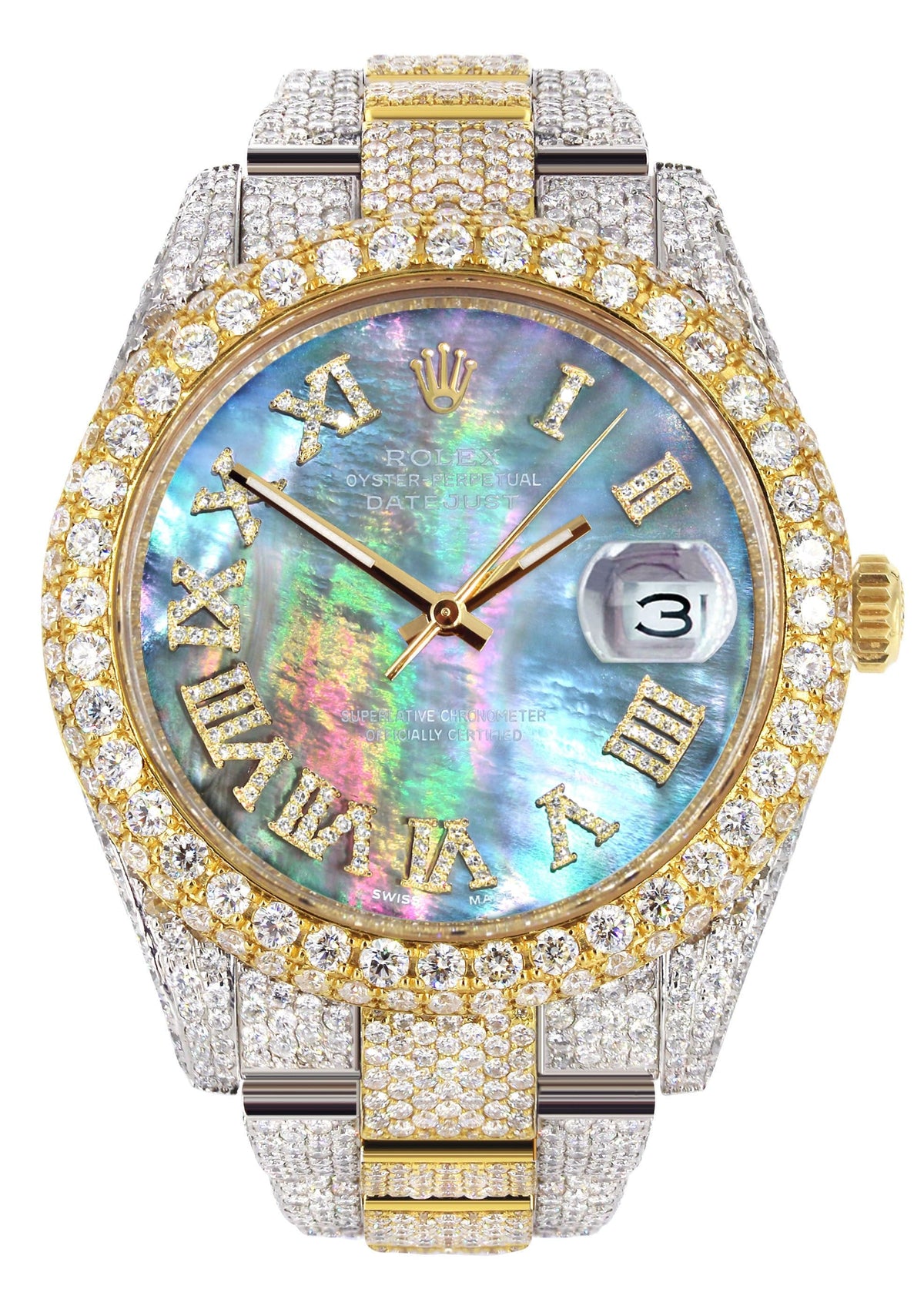 Diamond Iced Out Rolex Datejust 41 | 25 Carats Of Diamonds | Abalone Mother Of Pearl Dial | Two Tone | Two Row | Oyster Band