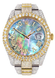 Diamond Iced Out Rolex Datejust 41 | 25 Carats Of Diamonds | Abalone Mother Of Pearl Dial | Two Tone | Two Row | Oyster Band