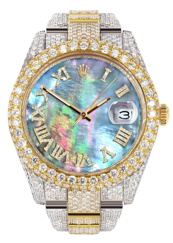 Diamond Iced Out Rolex Datejust 41 | 25 Carats Of Diamonds | Abalone Mother Of Pearl Dial | Two Tone | Two Row | Oyster Band
