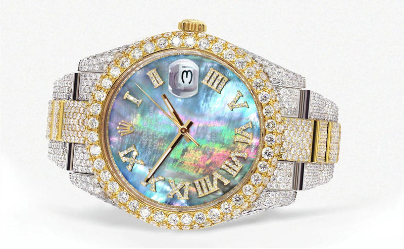 Diamond Iced Out Rolex Datejust 41 | 25 Carats Of Diamonds | Abalone Mother Of Pearl Dial | Two Tone | Two Row | Oyster Band