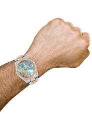 Diamond Iced Out Rolex Datejust 41 | 25 Carats Of Diamonds | Abalone Mother Of Pearl Dial | Two Tone | Two Row | Oyster Band