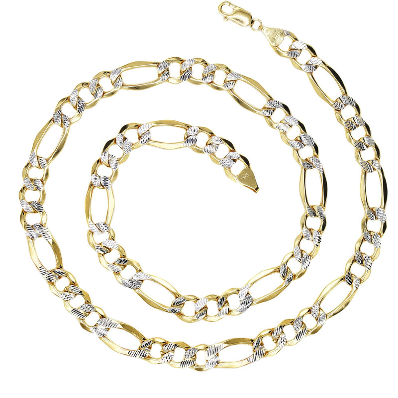 Gold Chain - Mens Diamond Cut Semi Solid Figaro Chain 10K/14K Gold