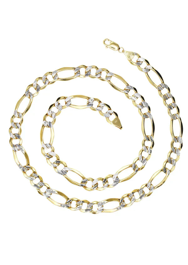 Mens Diamond Cut Hollow Figaro Chain 10K/14K - Yellow Gold