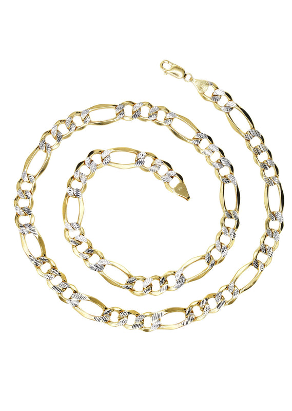 Gold Chain - Mens Diamond Cut Semi Solid Figaro Chain 10K/14K Gold