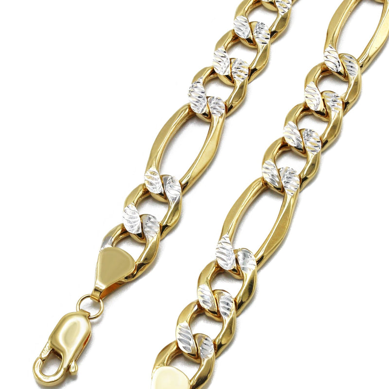 Gold Chain - Mens Diamond Cut Semi Solid Figaro Chain 10K/14K Gold