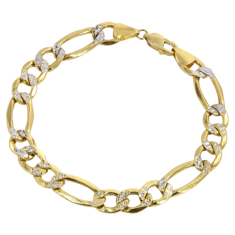 Diamond Cut Semi Solid  Mens Figaro Bracelet 10K/14K Yellow Gold