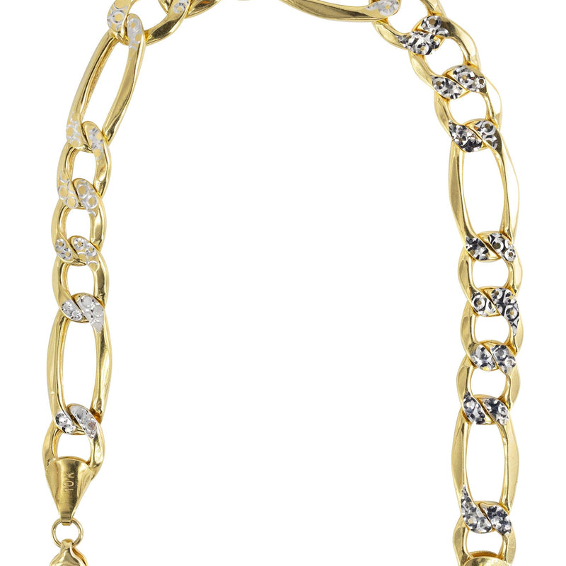 Diamond Cut Semi Solid  Mens Figaro Bracelet 10K/14K Yellow Gold