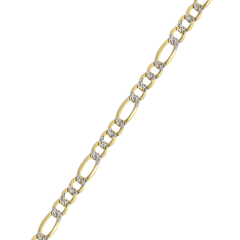 Diamond Cut Semi Solid  Mens Figaro Bracelet 10K/14K Yellow Gold