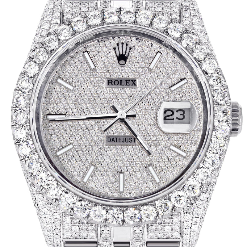 Iced Out Rolex Datejust 36 MM | Stainless Steel | 16.5 Carats of Diamonds | Full Diamond Diamond Dial | Jubilee Band