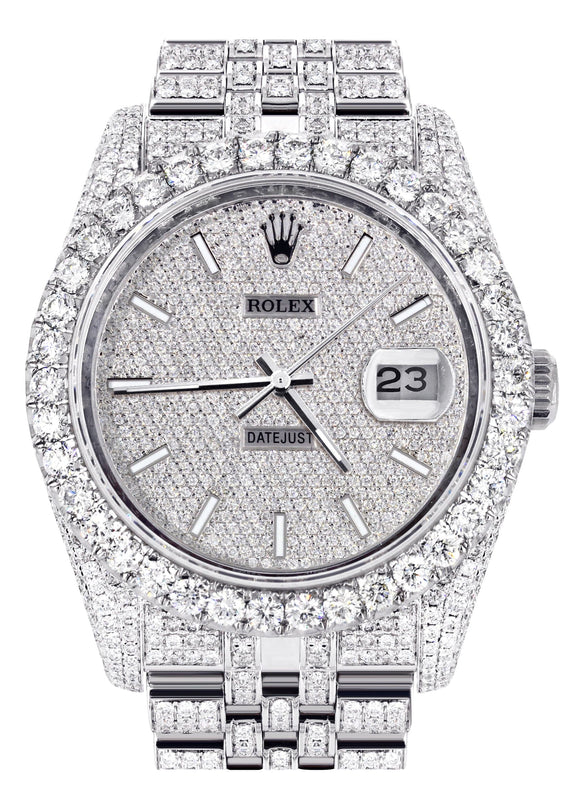 Iced Out Rolex Datejust 36 MM | Stainless Steel | 16.5 Carats of Diamonds | Full Diamond Diamond Dial | Jubilee Band