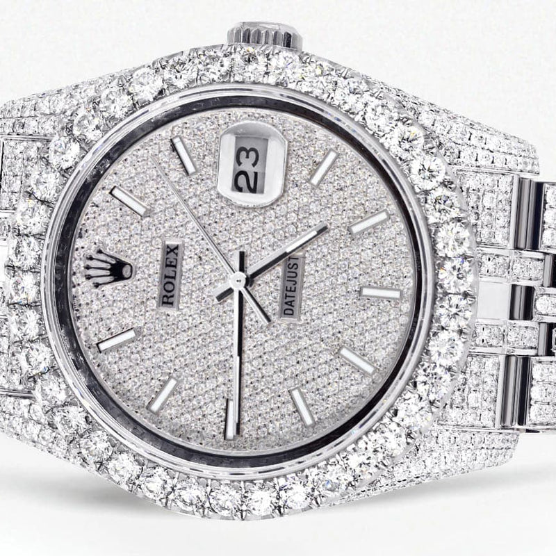 Iced Out Rolex Datejust 36 MM | Stainless Steel | 16.5 Carats of Diamonds | Full Diamond Diamond Dial | Jubilee Band