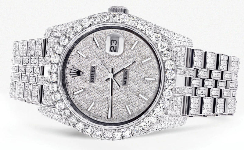 Iced Out Rolex Datejust 36 MM | Stainless Steel | 16.5 Carats of Diamonds | Full Diamond Diamond Dial | Jubilee Band