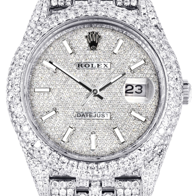 Womens Diamond Iced Out Rolex Datejust 41 | 25 Carats Of Diamonds | Custom Diamond Dial | Two Row | Jubilee Band