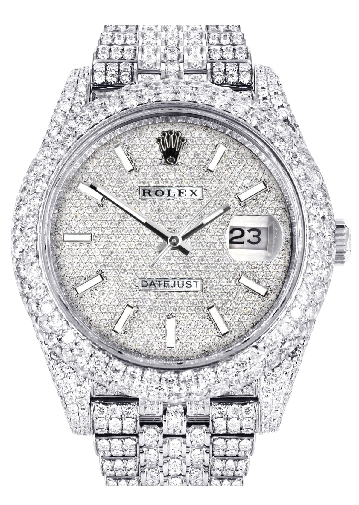 Womens Diamond Iced Out Rolex Datejust 41 | 25 Carats Of Diamonds | Custom Diamond Dial | Two Row | Jubilee Band