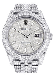 Womens Diamond Iced Out Rolex Datejust 41 | 25 Carats Of Diamonds | Custom Diamond Dial | Two Row | Jubilee Band