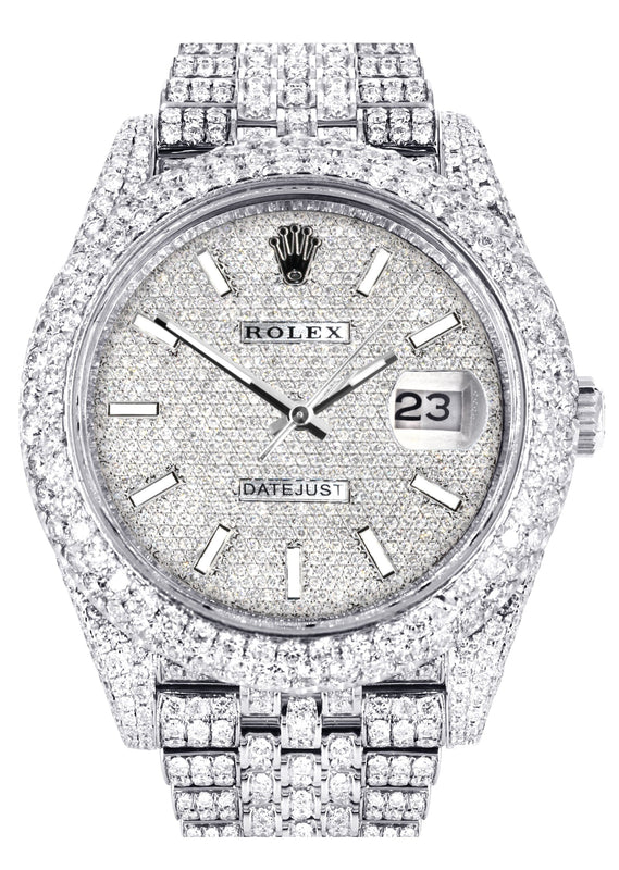 Womens Diamond Iced Out Rolex Datejust 41 | 25 Carats Of Diamonds | Custom Diamond Dial | Two Row | Jubilee Band