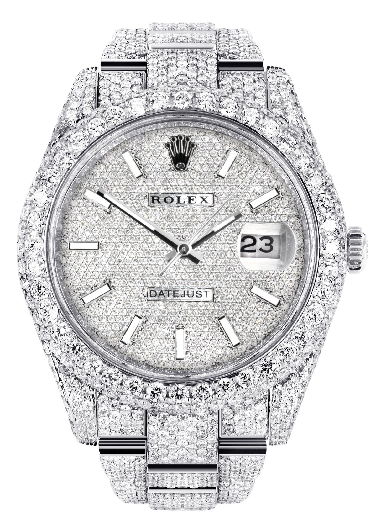Womens Diamond Iced Out Rolex Datejust 41 | 25 Carats Of Diamonds | Custom Diamond Dial | Two Row | Oyster Band