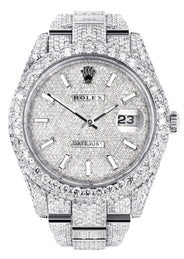 Womens Diamond Iced Out Rolex Datejust 41 | 25 Carats Of Diamonds | Custom Diamond Dial | Two Row | Oyster Band