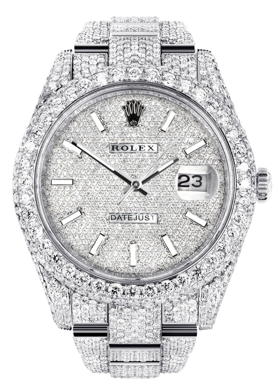 Womens Diamond Iced Out Rolex Datejust 41 | 25 Carats Of Diamonds | Custom Diamond Dial | Two Row | Oyster Band