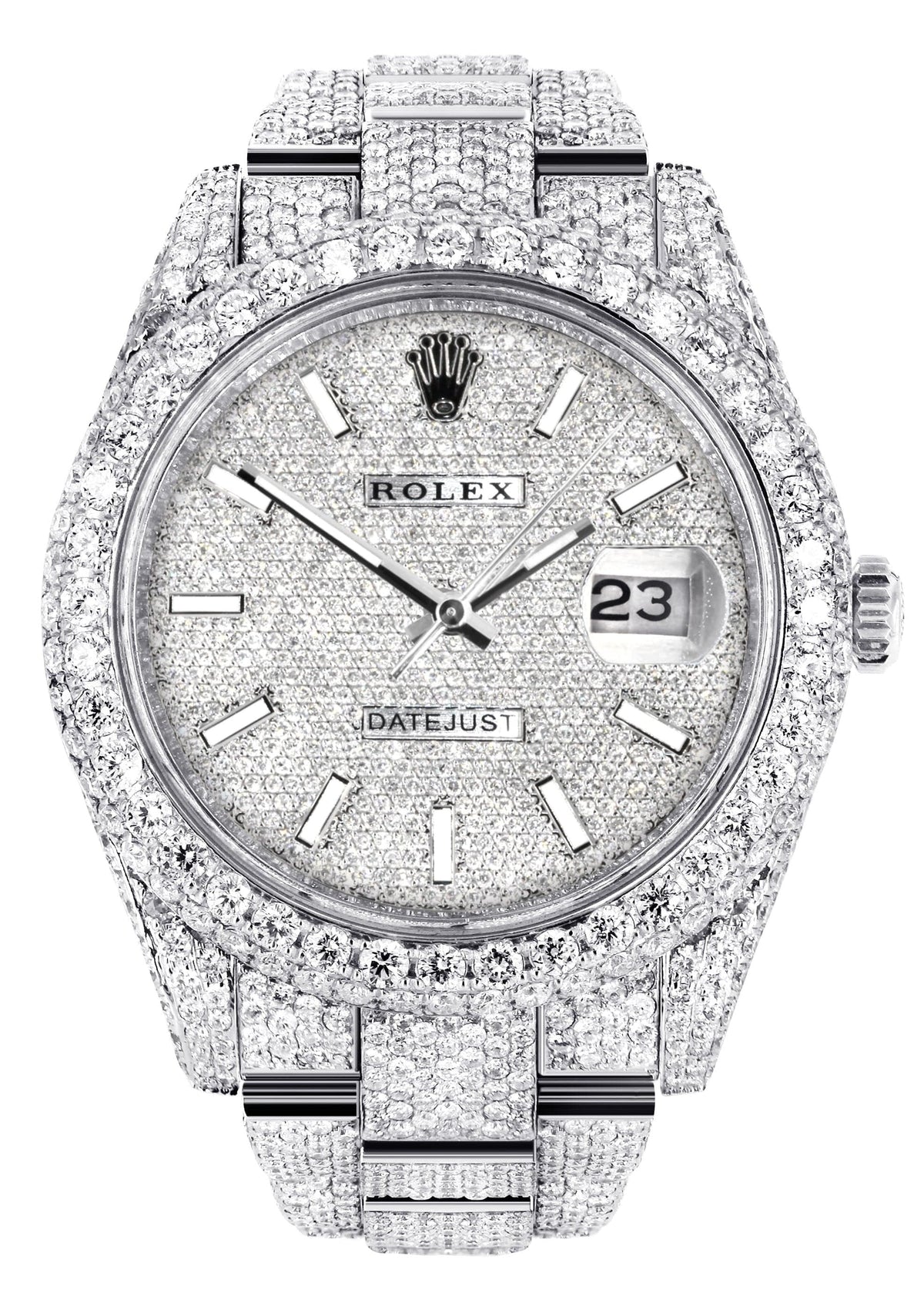 Diamond Iced Out Rolex Datejust 41 | 25 Carats Of Diamonds | Custom Diamond Dial | Two Row | Oyster Band