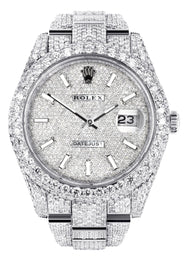 Diamond Iced Out Rolex Datejust 41 | 25 Carats Of Diamonds | Custom Diamond Dial | Two Row | Oyster Band