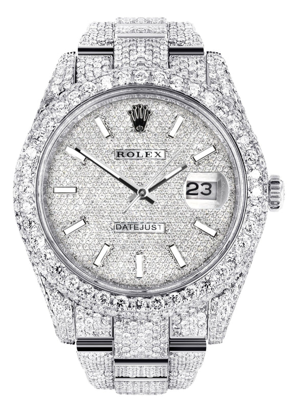 Diamond Iced Out Rolex Datejust 41 | 25 Carats Of Diamonds | Custom Diamond Dial | Two Row | Oyster Band