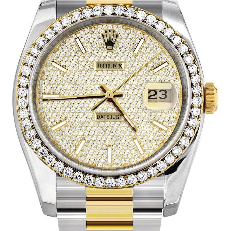 116233 | Diamond Gold Rolex Watch For Men | 36MM | Diamond Dial | Oyster Band