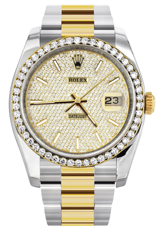 116233 | Diamond Gold Rolex Watch For Men | 36MM | Diamond Dial | Oyster Band