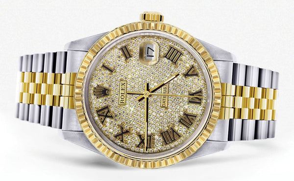 Mens Rolex Datejust Watch | 16233 | 36Mm | Diamond Gold Roman Numeral | Jubilee Band