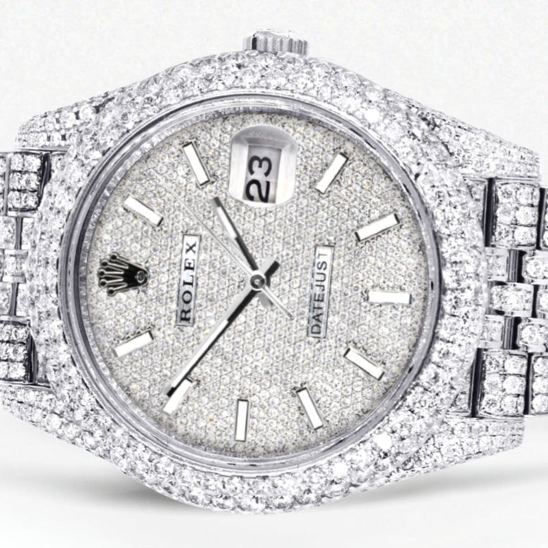 Womens Diamond Iced Out Rolex Datejust 41 | 25 Carats Of Diamonds | Custom Diamond Dial | Two Row | Jubilee Band