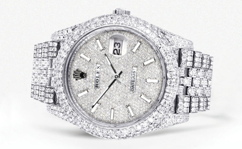 Womens Diamond Iced Out Rolex Datejust 41 | 25 Carats Of Diamonds | Custom Diamond Dial | Two Row | Jubilee Band