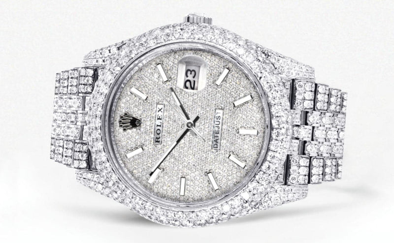 Diamond Iced Out Rolex Datejust 41 | 25 Carats Of Diamonds | Custom Diamond Dial | Two Row | Jubilee Band